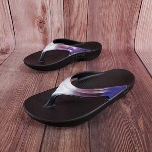 Oofos Oolala Womens 10 Black Calypso Flip Flop Thong Sandals Purple Ombre Fade